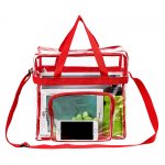 Clearworld Clear Tote Bag with Shoulder Strap & Front Pocket-Red