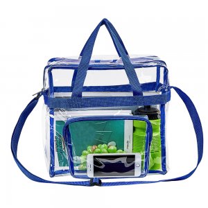 Clearworld Clear Tote Bag with Shoulder Strap & Front Pocket-Blue