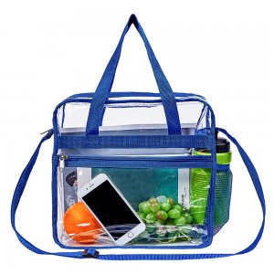 Clearworld Clear Bag Stadium Approved, Security Approved Clear Tote Bag with Multi-Pockets and Adjustable Shoulder Strap-Blue
